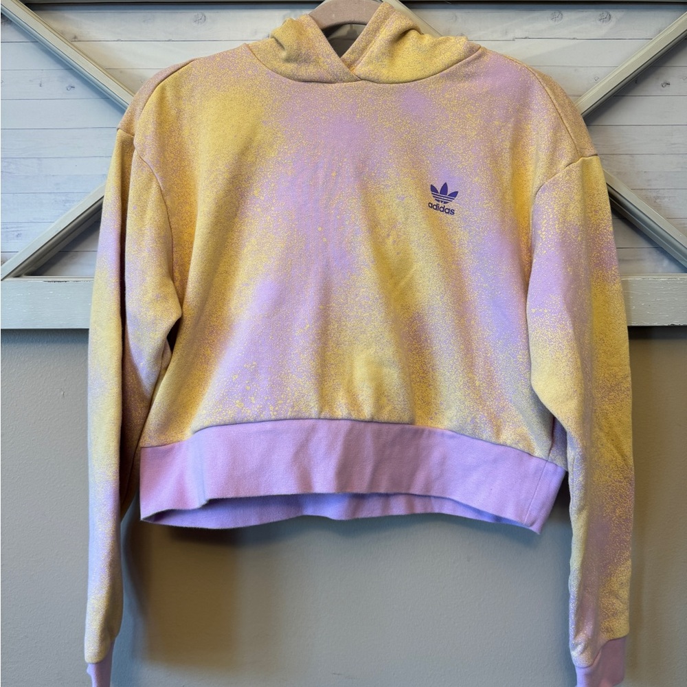 Adidas Kids Graphic Print Crop Hoodie Size Large 14-16